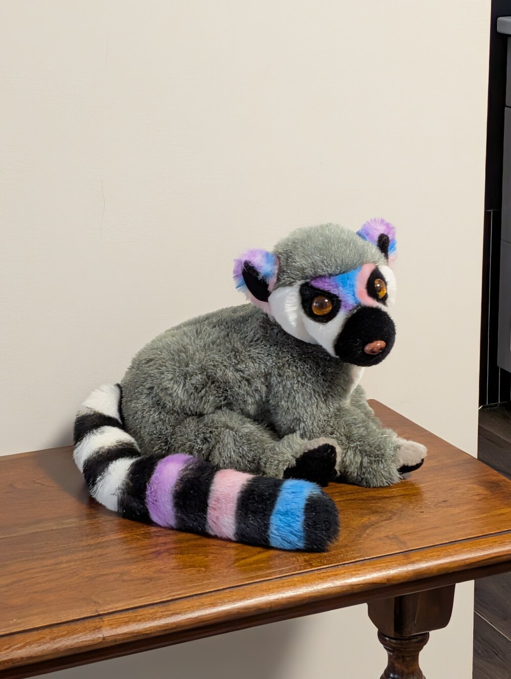 Aurora. Plush Ring-Tailed Lemur Stuffed Animal - Gray with Pastel Accent Colors